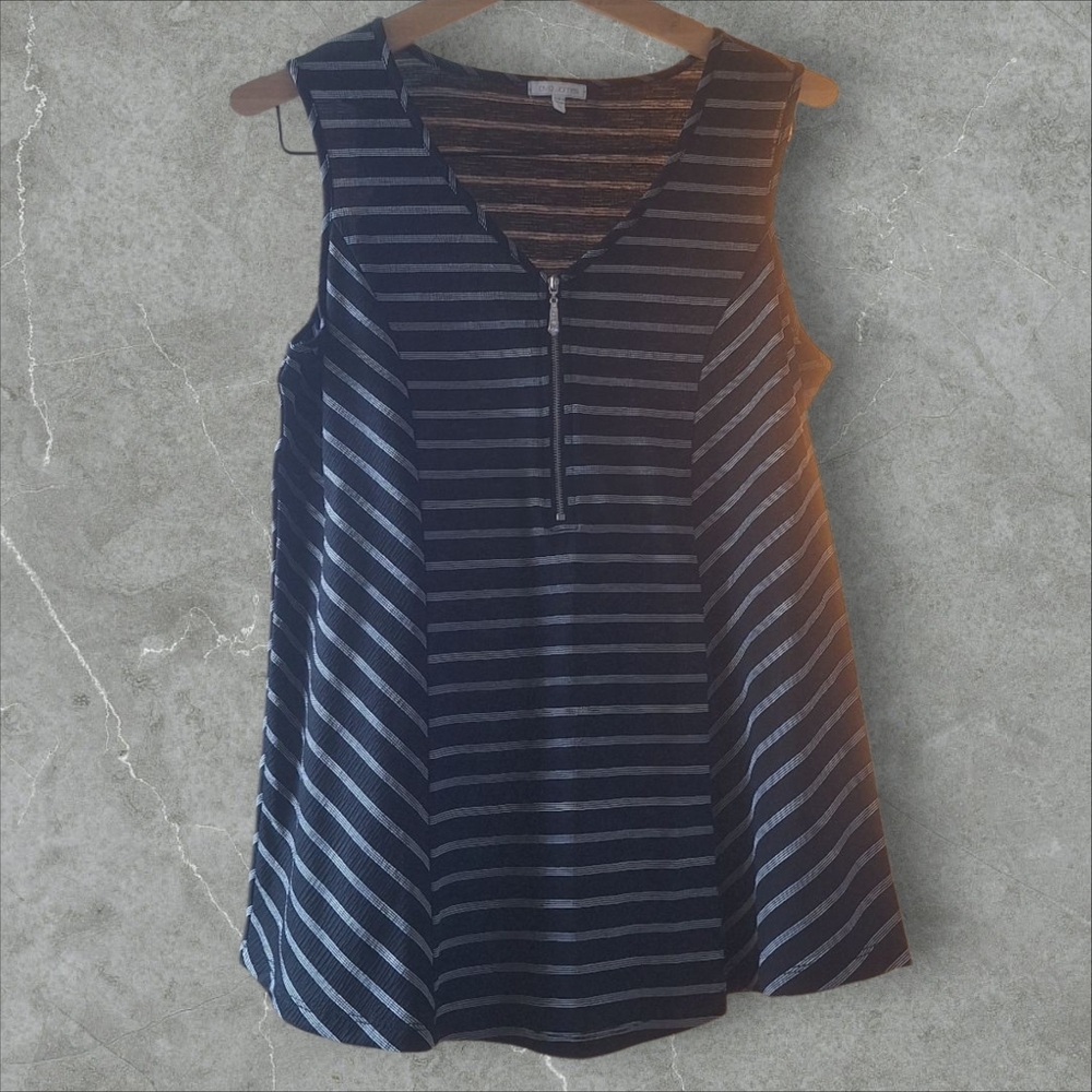 Ava James Blue Striped Tank Top with Flared Hem